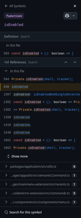 Screenshot showing All Symbols view in GitHub.