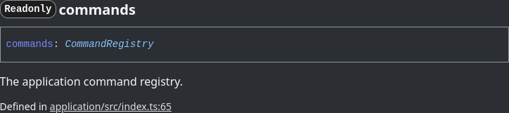 Screenshot showing the commands property of the Application class.