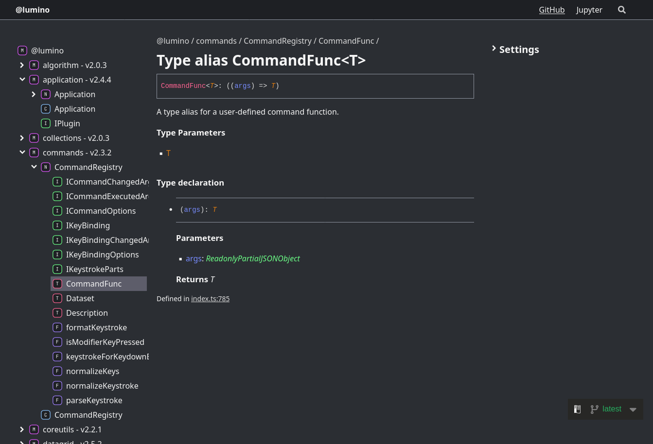 Screenshot showing the CommandFunc<T> generic type.