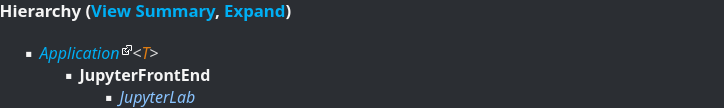 Screenshot showing the hierarchy of the JupyterFrontEnd class.
