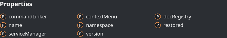 Screenshot showing the properties of the JupyterFrontEnd class.